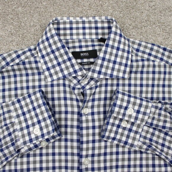 BOSS Hugo Boss Miles US Dress Shirt Adult 15 1/4, 34/35 Blue/Gray Sharp Fit L/S - Picture 1 of 12